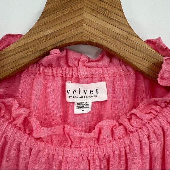 Velvet by Graham & Spencer Bernice Linen Ruffle Mini Dress in Pink Size M - Picture 6 of 13